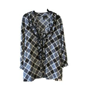 News Directions Blk/White/Blue Plaid Poly/Spandex 3/4 Sleeve Top Womens Size 1X